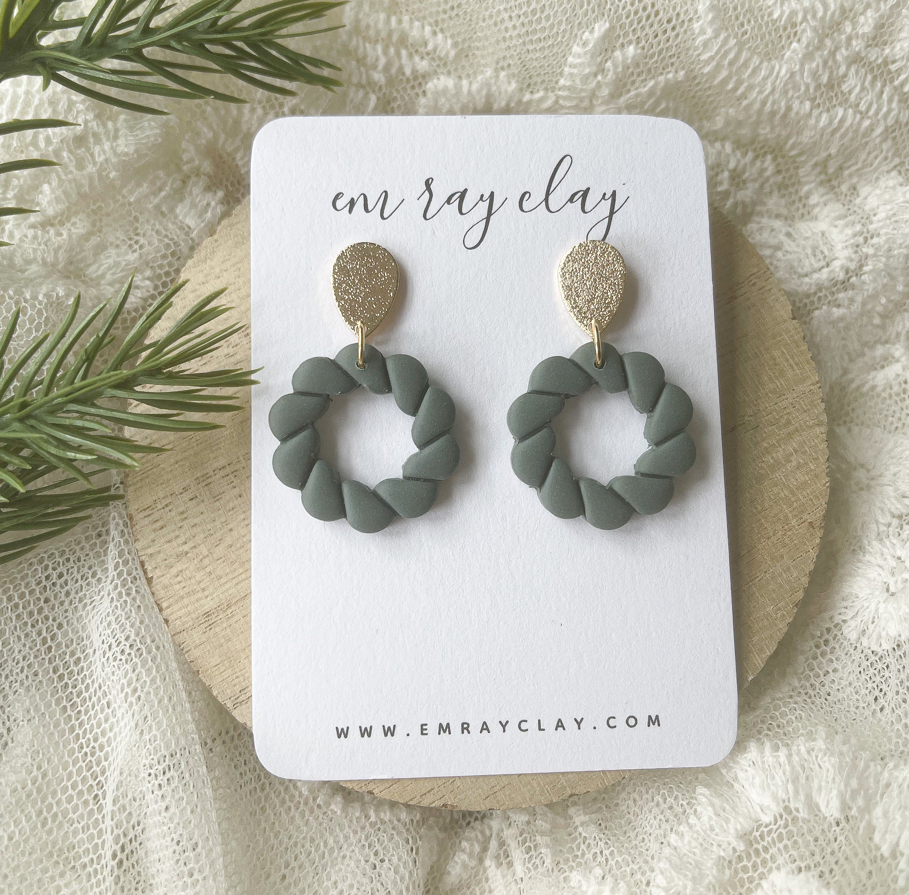 Green Circle Embossed Dangles