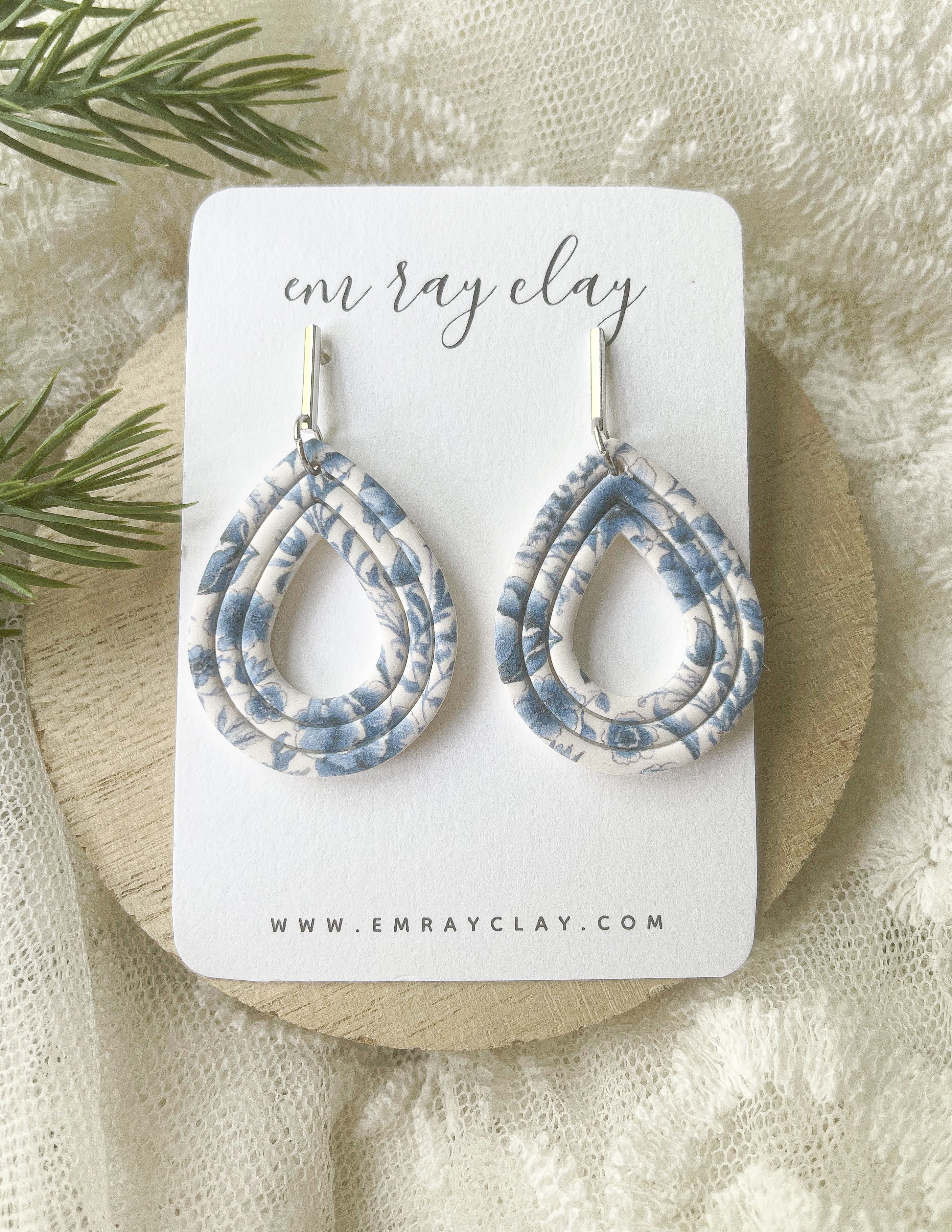 Blue Patterned Teardrop Dangles