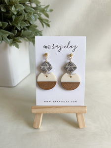 Patterned White Wooden Dangles