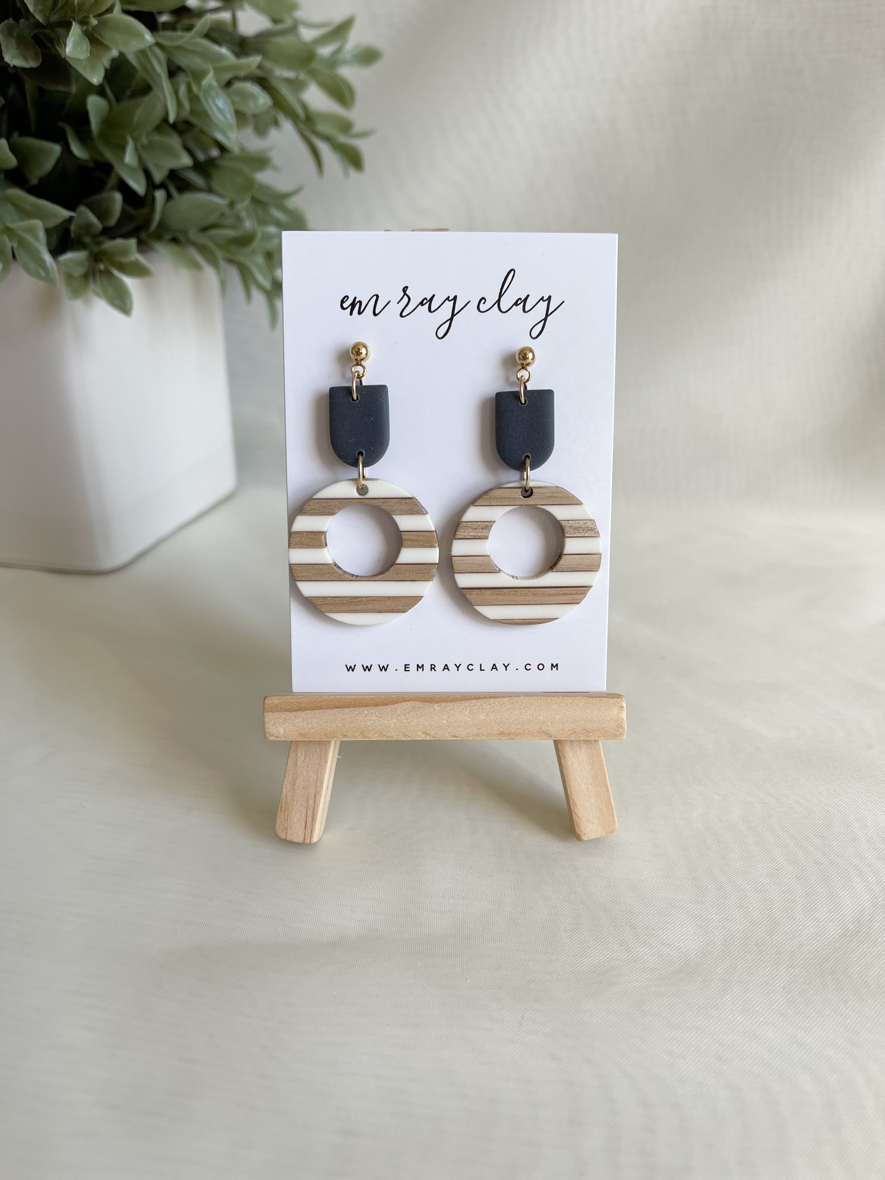 Navy Striped Wooden Dangles