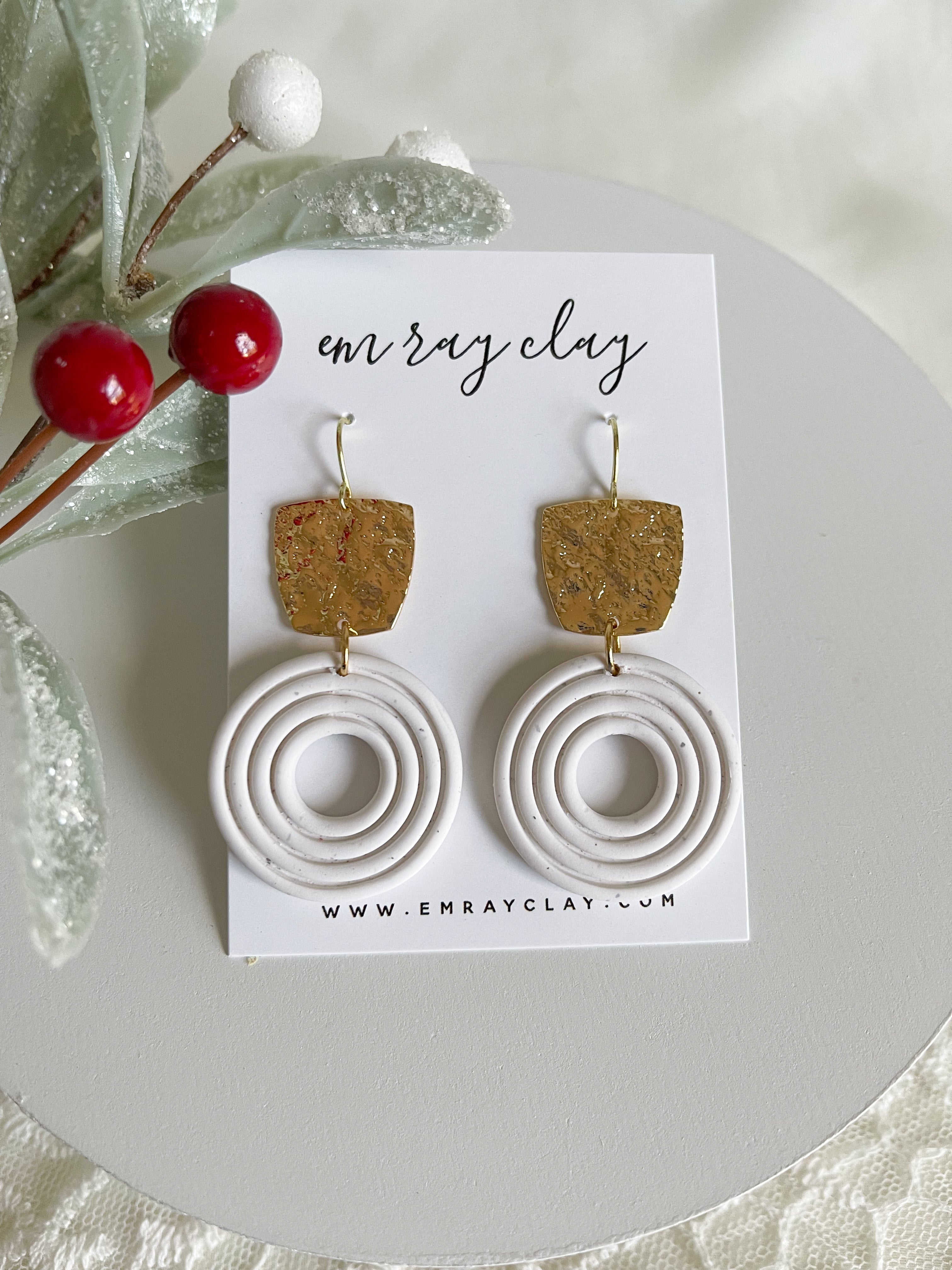Speckled White Circle Embossed Dangles