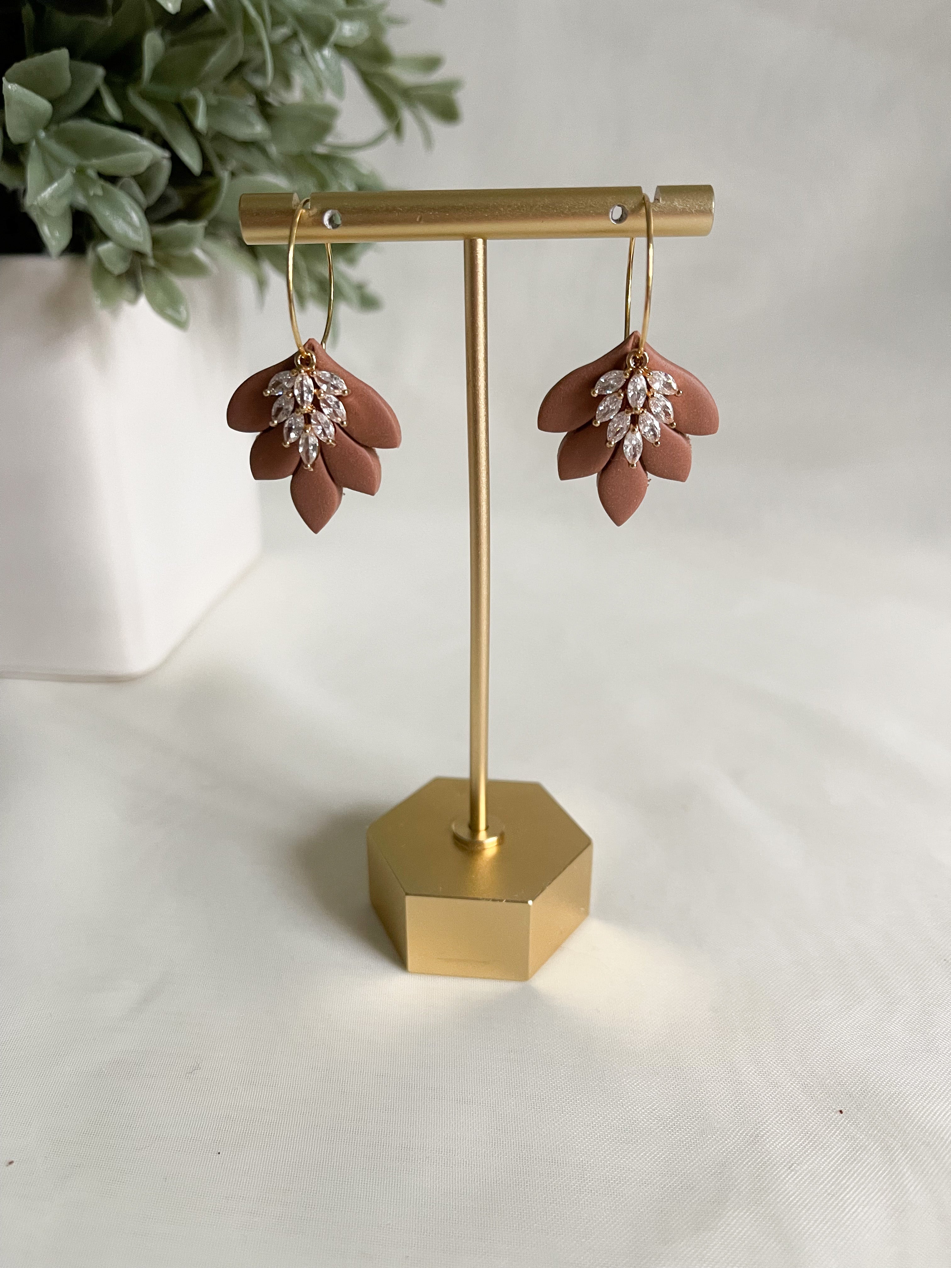 Dusty Pink Leafy Gem Hoops